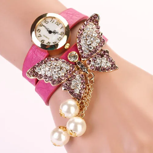 Fashion Casual Leather Luxury Butterfly Wristwatch Bracelet Watch Dress Women Watches Ladies Watch