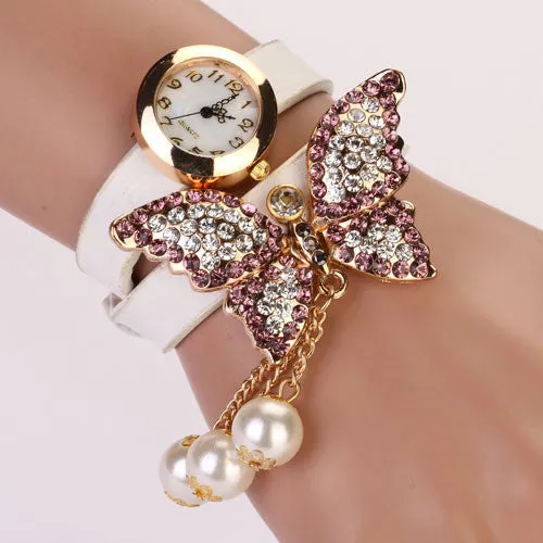 Fashion Casual Leather Luxury Butterfly Wristwatch Bracelet Watch Dress Women Watches Ladies Watch