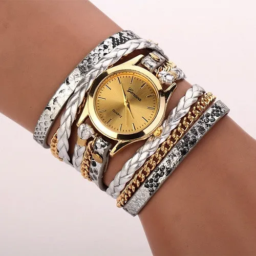 Fashion Hot Sell New Woven Leopard Geneva Bracelet Wristwatch Women Dress Watches Women Luxury Brand Quartz Watch