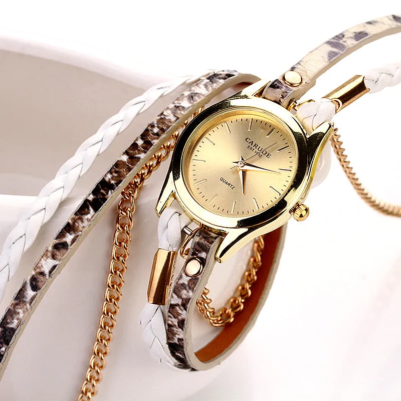 Fashion Hot Sell New Woven Leopard Geneva Bracelet Wristwatch Women Dress Watches Women Luxury Brand Quartz Watch