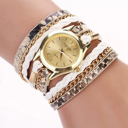 Fashion Hot Sell New Woven Leopard Geneva Bracelet Wristwatch Women Dress Watches Women Luxury Brand Quartz Watch