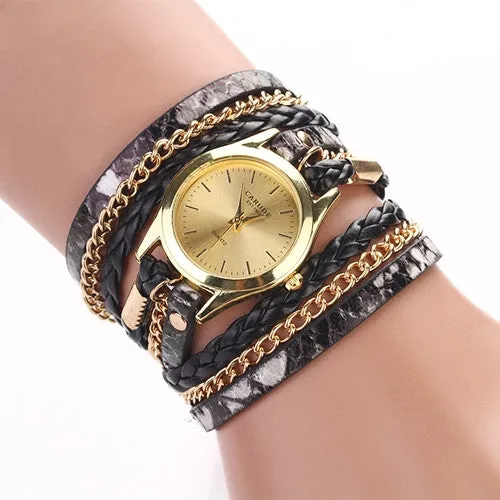 Fashion Hot Sell New Woven Leopard Geneva Bracelet Wristwatch Women Dress Watches Women Luxury Brand Quartz Watch