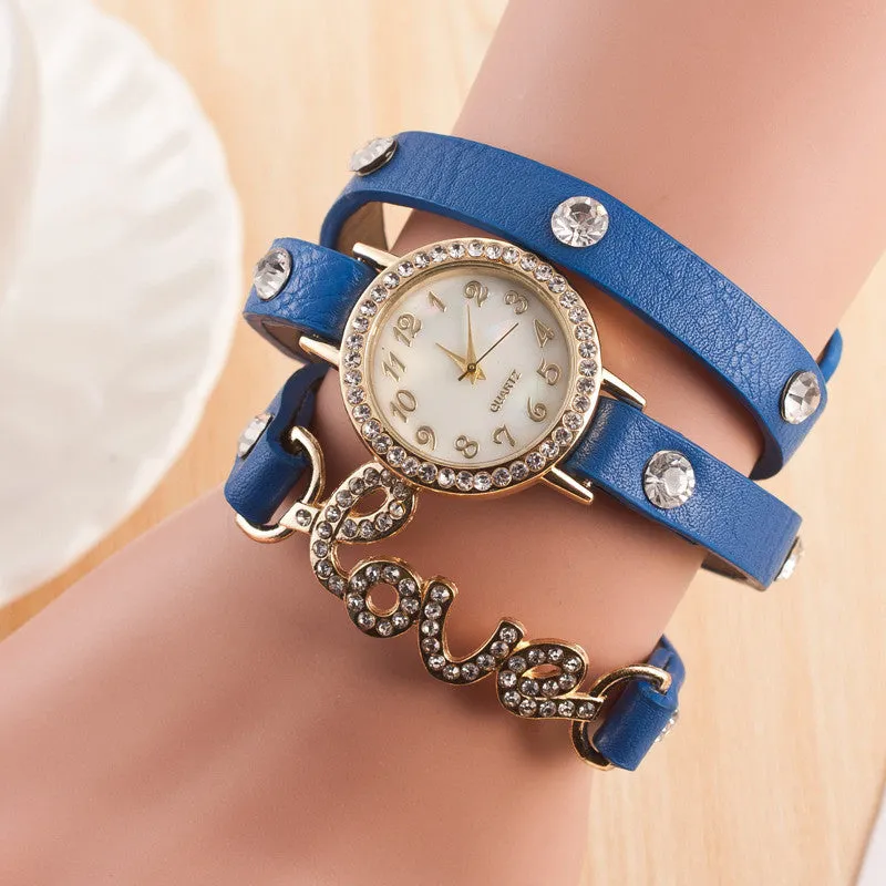 Fashion LOVE Bracelet Watches Women Charms Diamond Watch Leather Quartz Watch Relogio Feminino Montre Femme