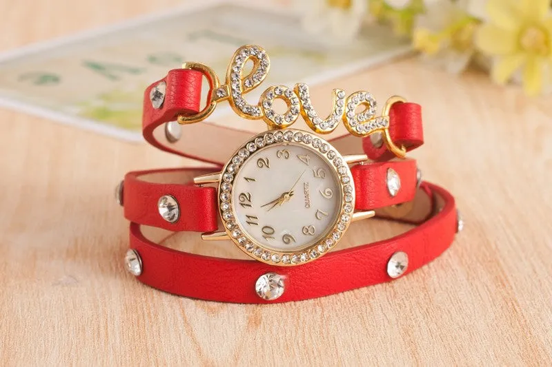 Fashion LOVE Bracelet Watches Women Charms Diamond Watch Leather Quartz Watch Relogio Feminino Montre Femme