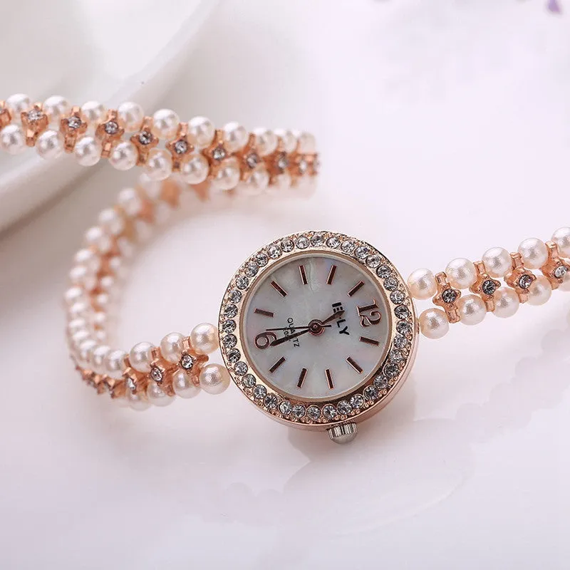 Fashion New Arrive Fashion Casual Luxury Steel Pearl Bracelet Wristwatch Watch Women Ladies Casual Montre Watch