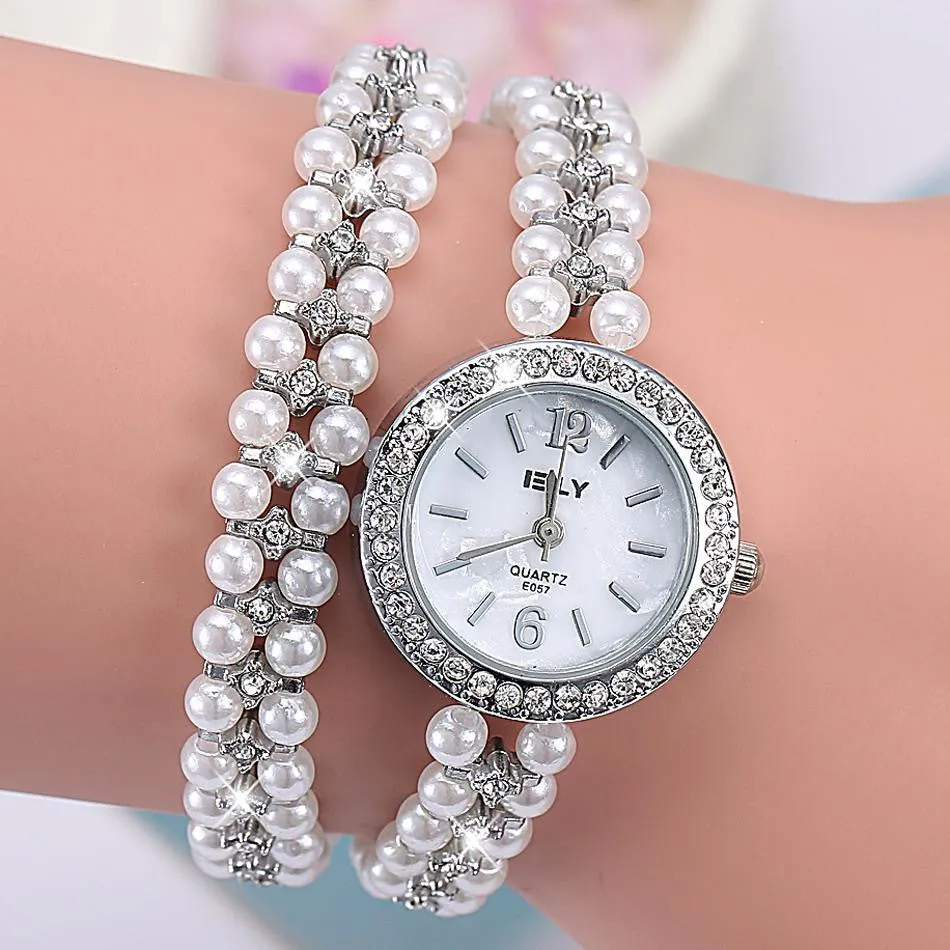 Fashion New Arrive Fashion Casual Luxury Steel Pearl Bracelet Wristwatch Watch Women Ladies Casual Montre Watch