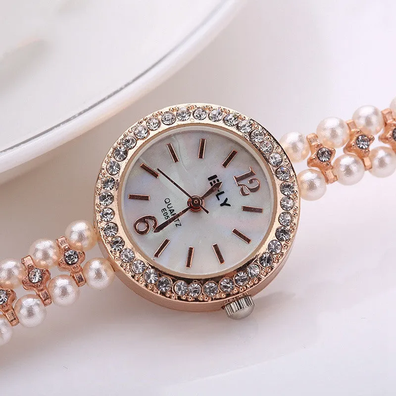 Fashion New Arrive Fashion Casual Luxury Steel Pearl Bracelet Wristwatch Watch Women Ladies Casual Montre Watch