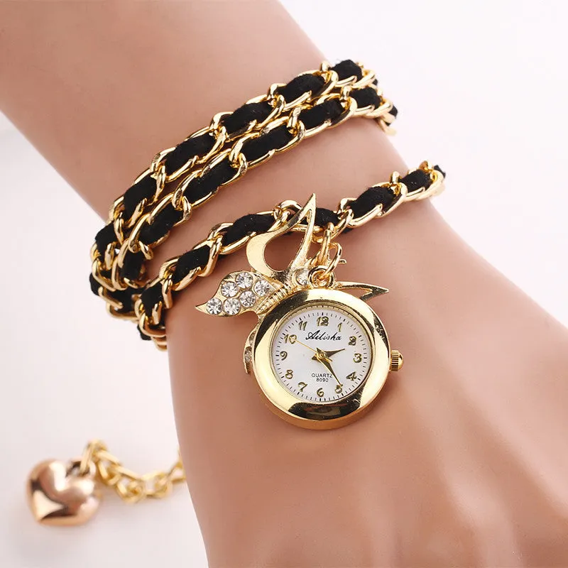 Fashion New Hot Women Luxury Brand Heart Butterfly Dress Bracelet Wristwatch Women Party Dress Casual Watches Gift