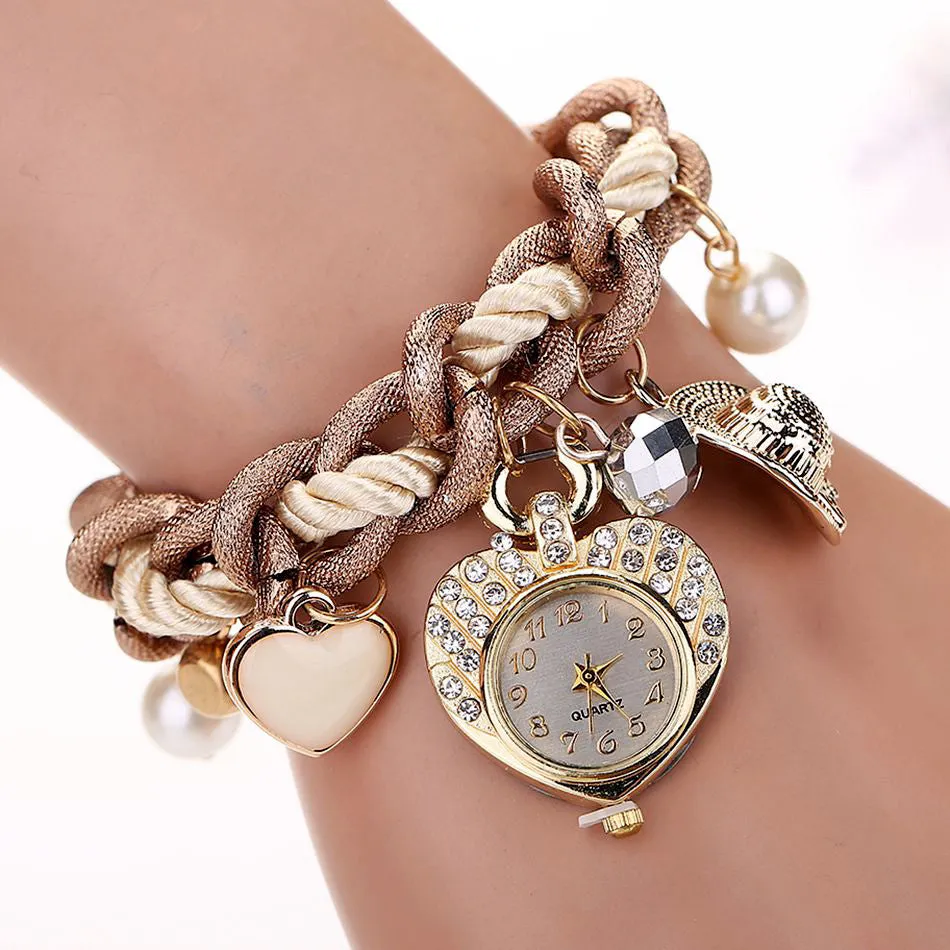 Fashion New Luxury Fashion Stainless Steel Heart Gold Wristwatch Quartz Watch Electronics Women Watches