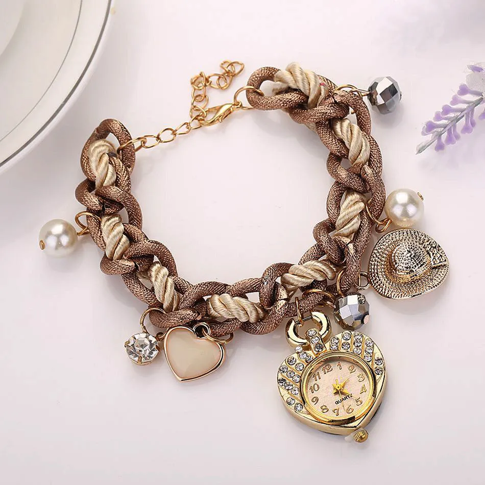 Fashion New Luxury Fashion Stainless Steel Heart Gold Wristwatch Quartz Watch Electronics Women Watches