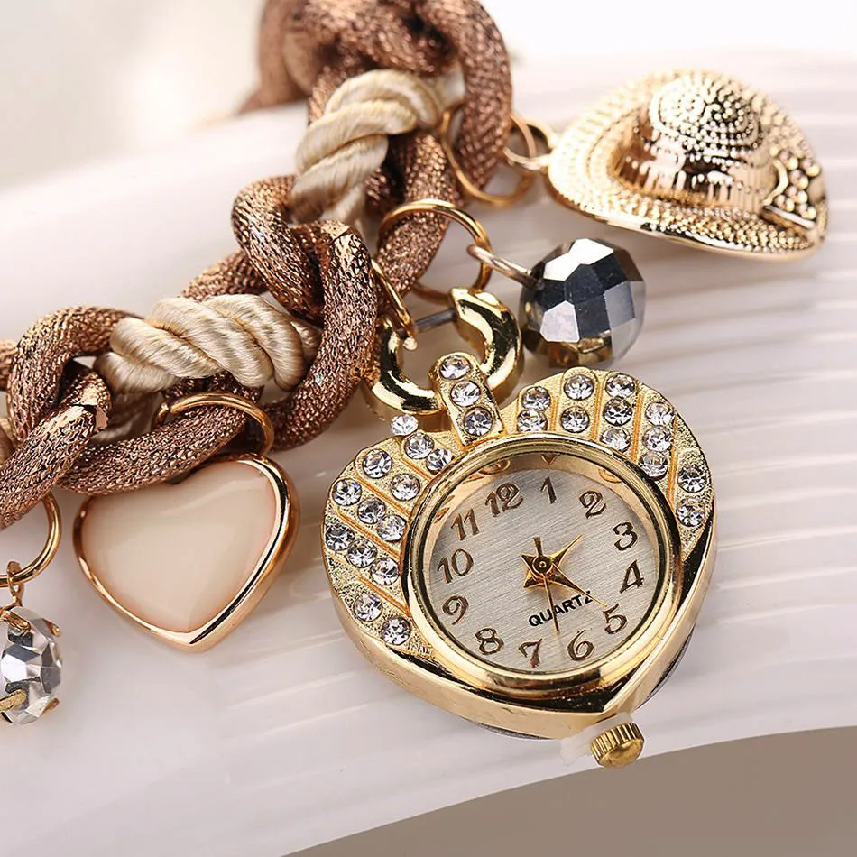 Fashion New Luxury Fashion Stainless Steel Heart Gold Wristwatch Quartz Watch Electronics Women Watches