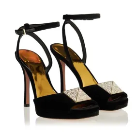 Fashionable womens slim high heel sandals with diamond metal buckle fish mouth and ankle strap at the back size 35-41