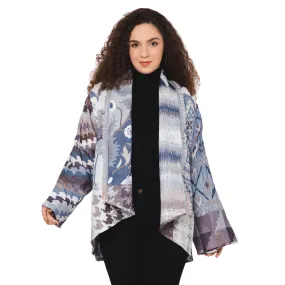 Floral Geo Poncho Jacket - Grey Blue