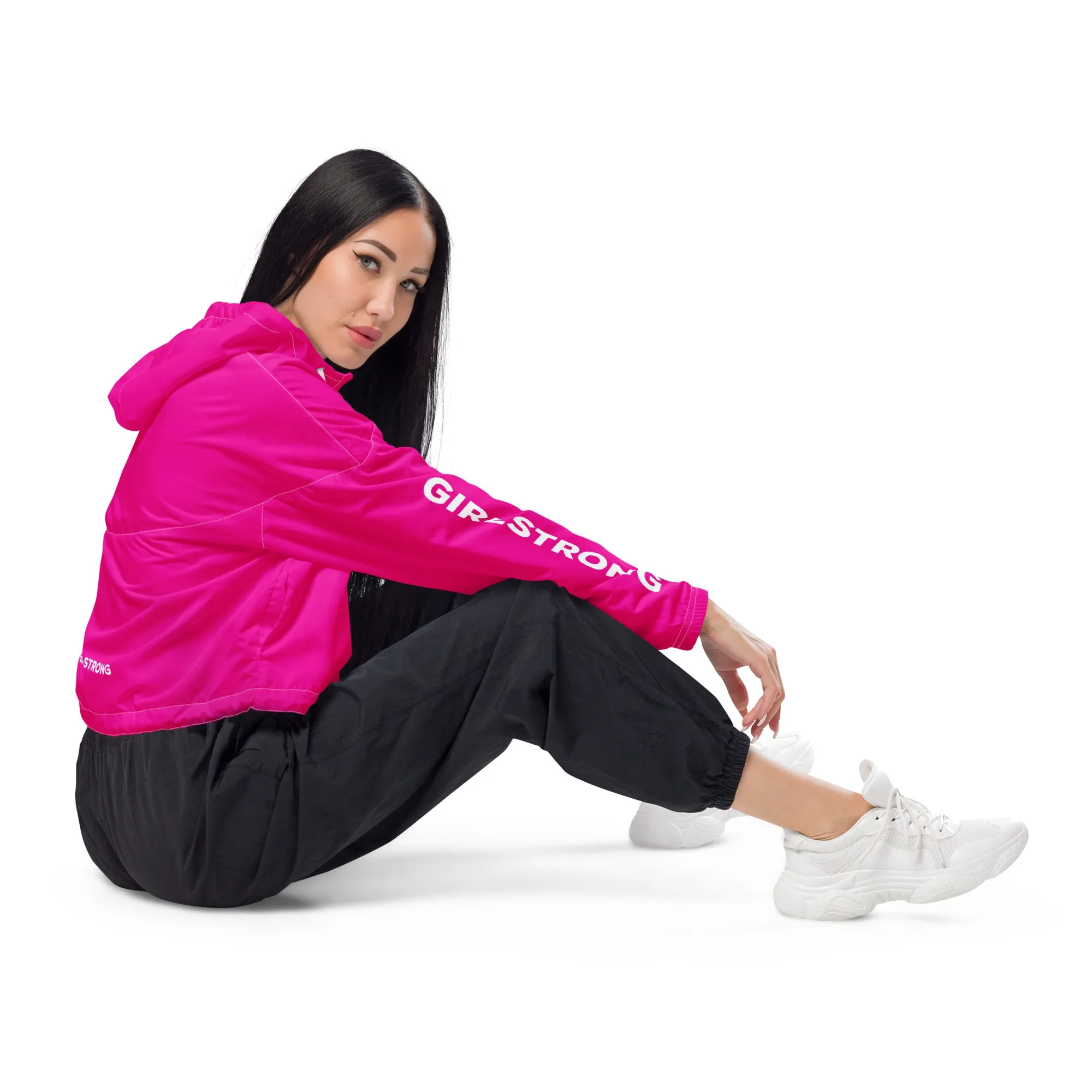 GIRLFRIEND PULLOVER CROP WINDBREAKER POWER PINK GIRLSTRONG