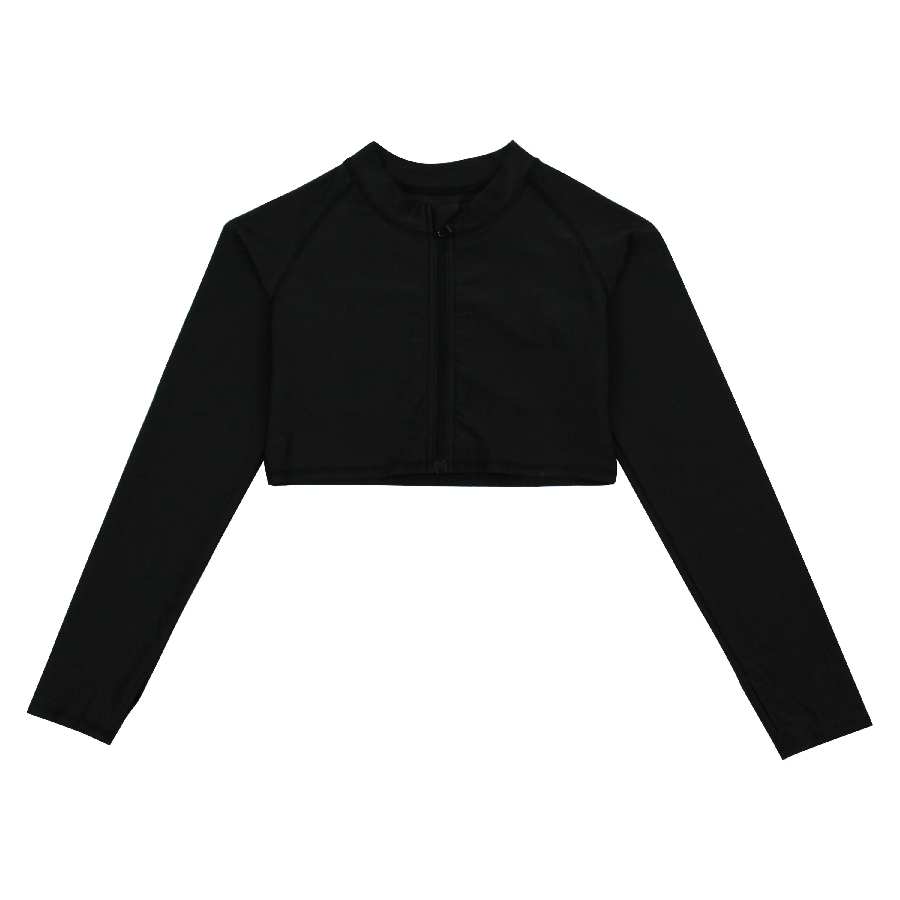 Girls Long Sleeve Crop Rash Guard | "Black"