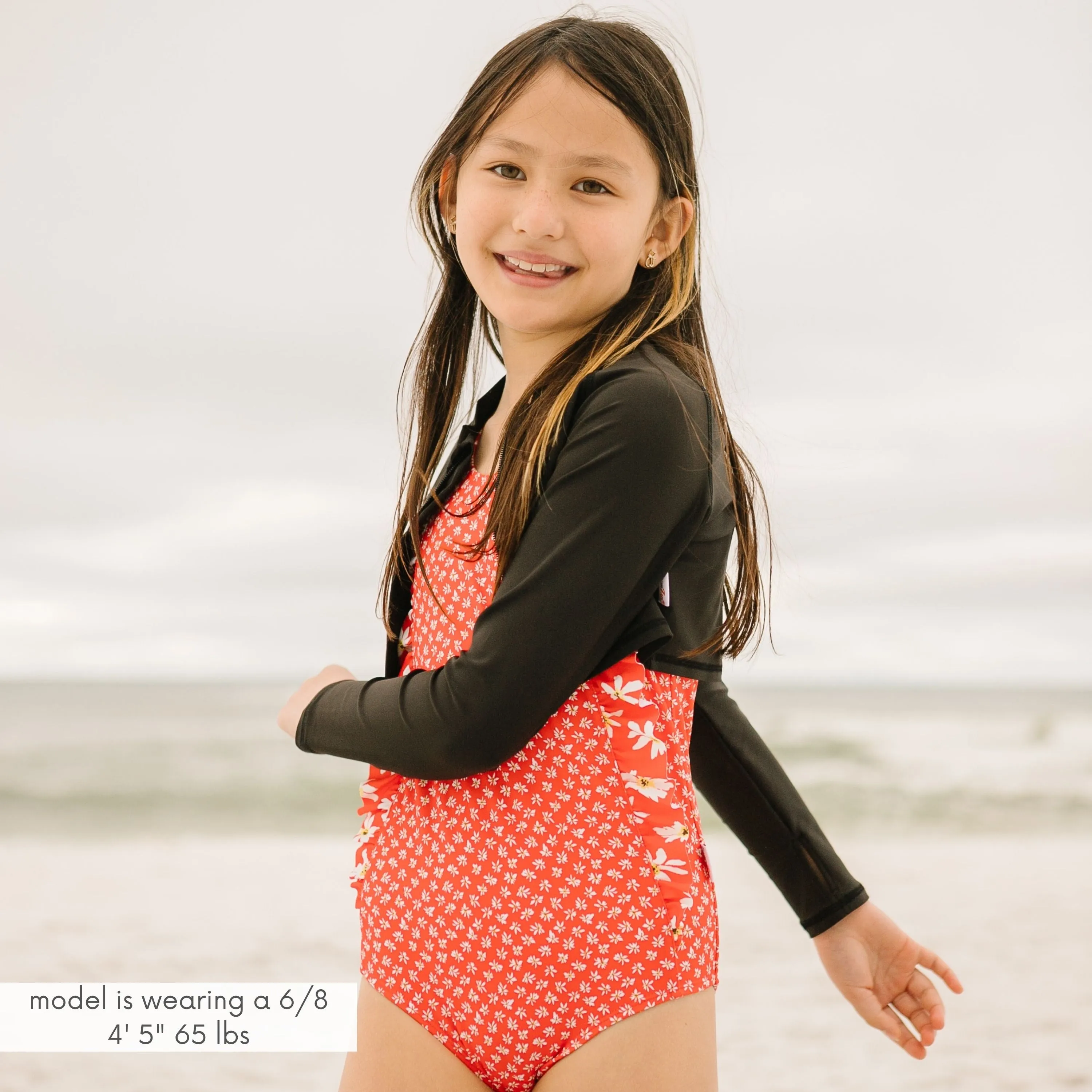 Girls Long Sleeve Crop Rash Guard | "Black"