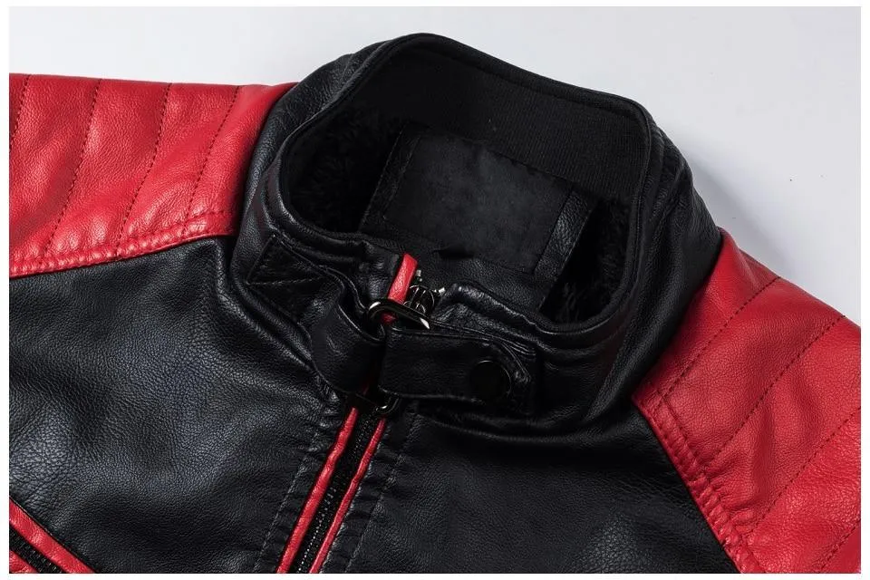 Goatfind's Mens Biker Motorcycle Spliced Leather Jacket/with Warm Fleece