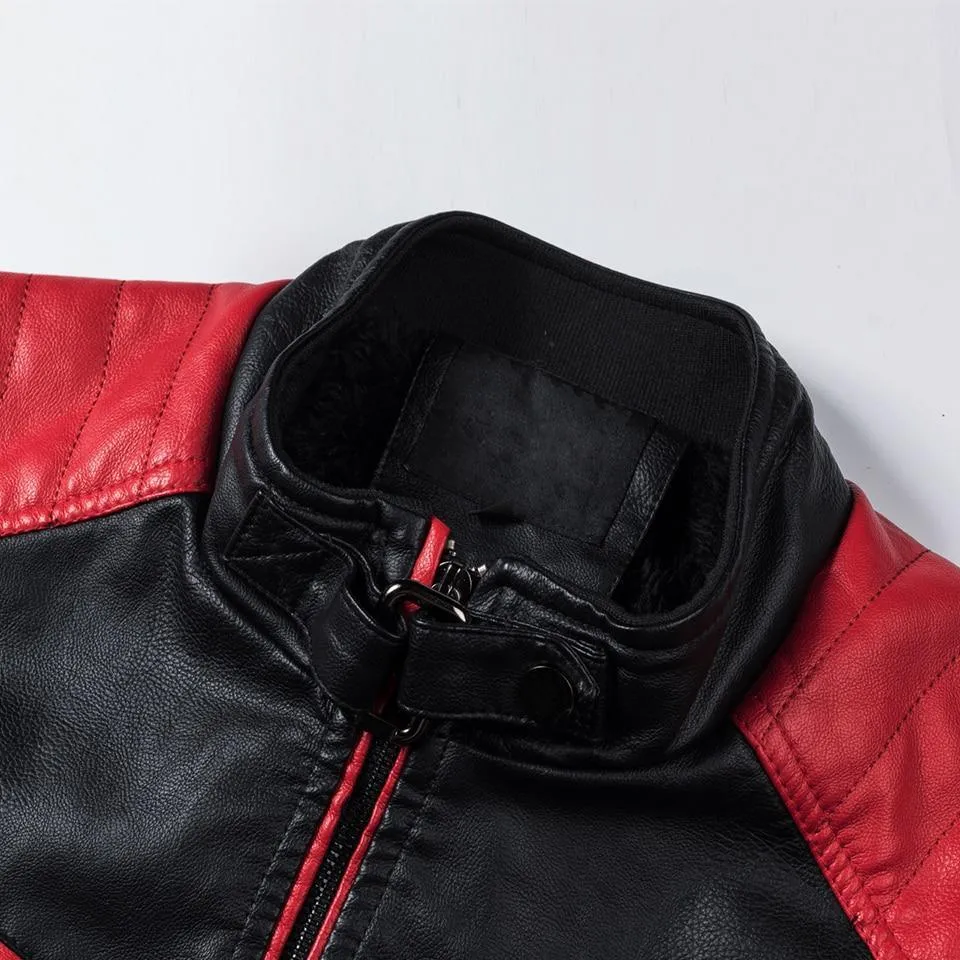 Goatfind's Mens Biker Motorcycle Spliced Leather Jacket/with Warm Fleece