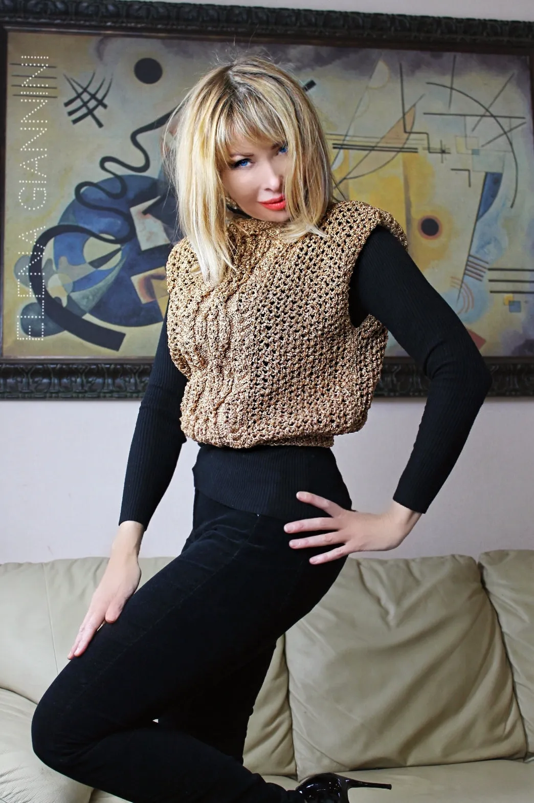 Golden Handknitted Designer Vest