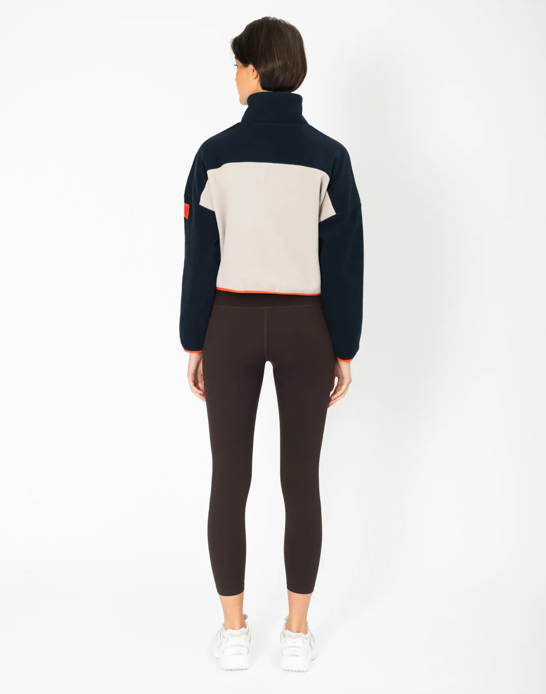 Half Zip Crop Polar Fleece in Obsidian/Cream