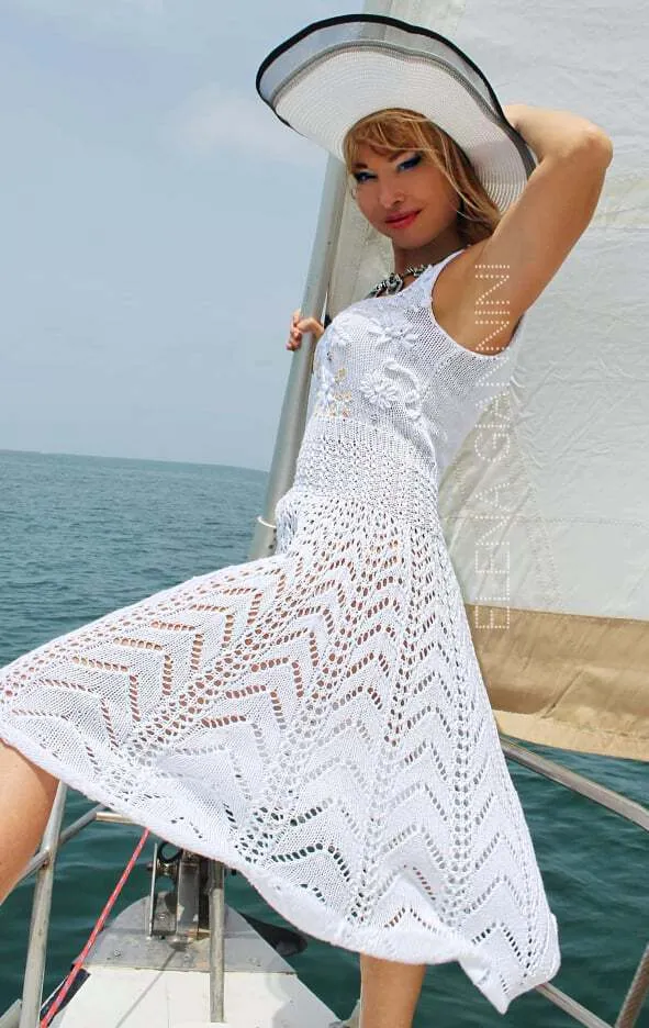 Hand knitted Cotton White Dress in provence style