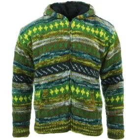 Hand Knitted Wool Hooded Jacket Cardigan - 17 Green