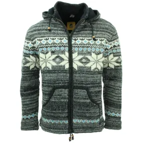 Hand Knitted Wool Hooded Jacket Cardigan - Fairisle Grey