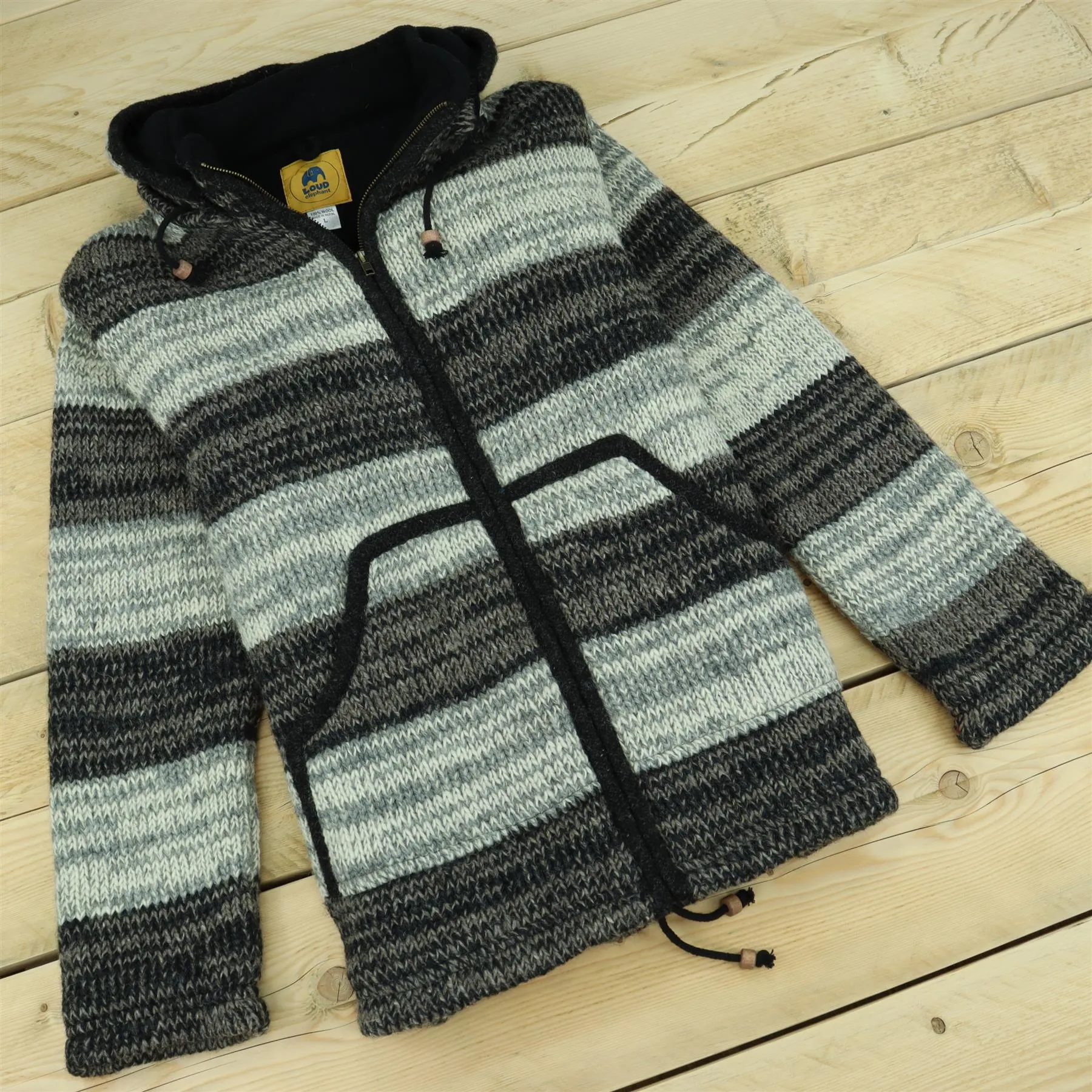 Hand Knitted Wool Hooded Jacket Cardigan - SD Brown Oatmeal