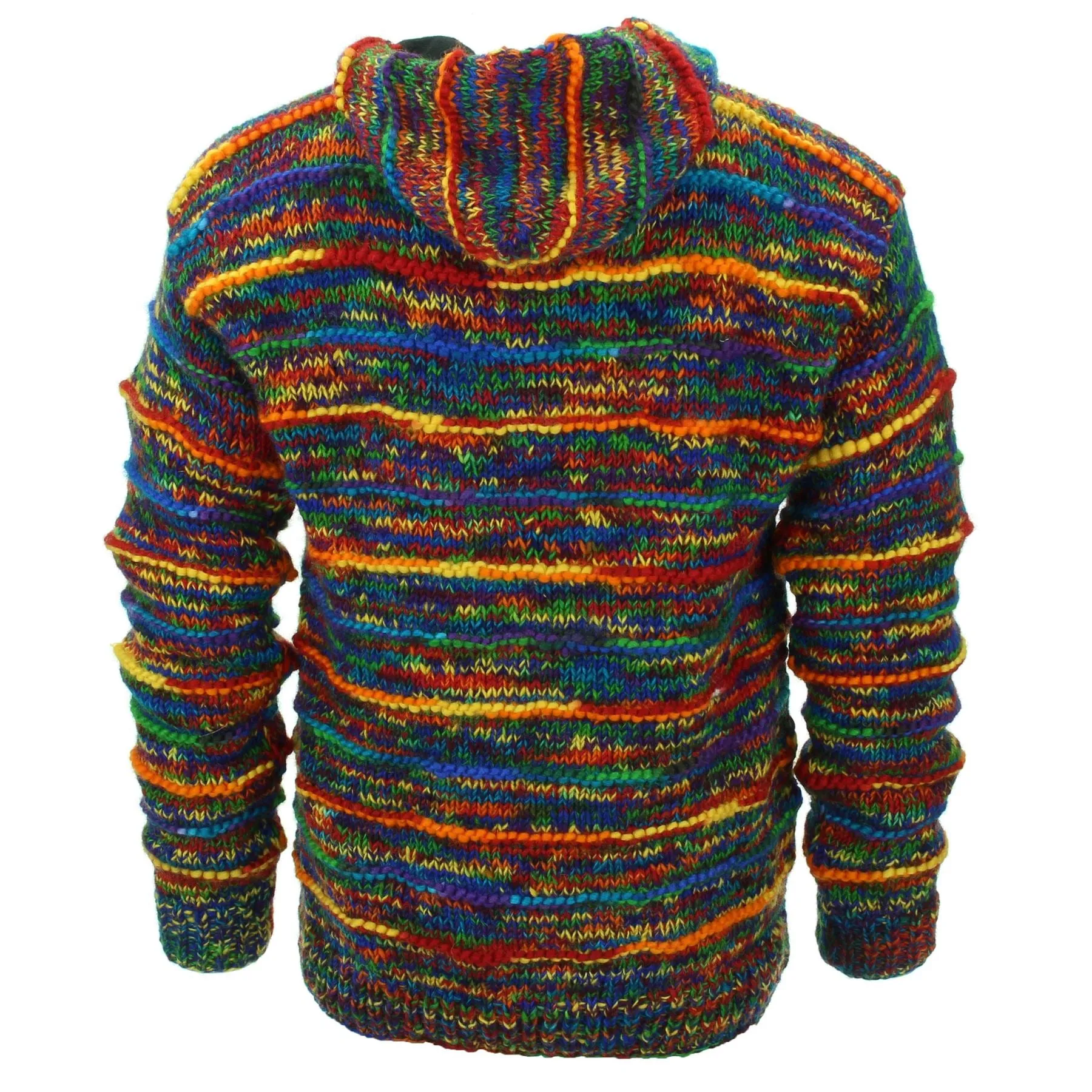 Hand Knitted Wool Hooded Jacket Cardigan - SD Rainbow Rib