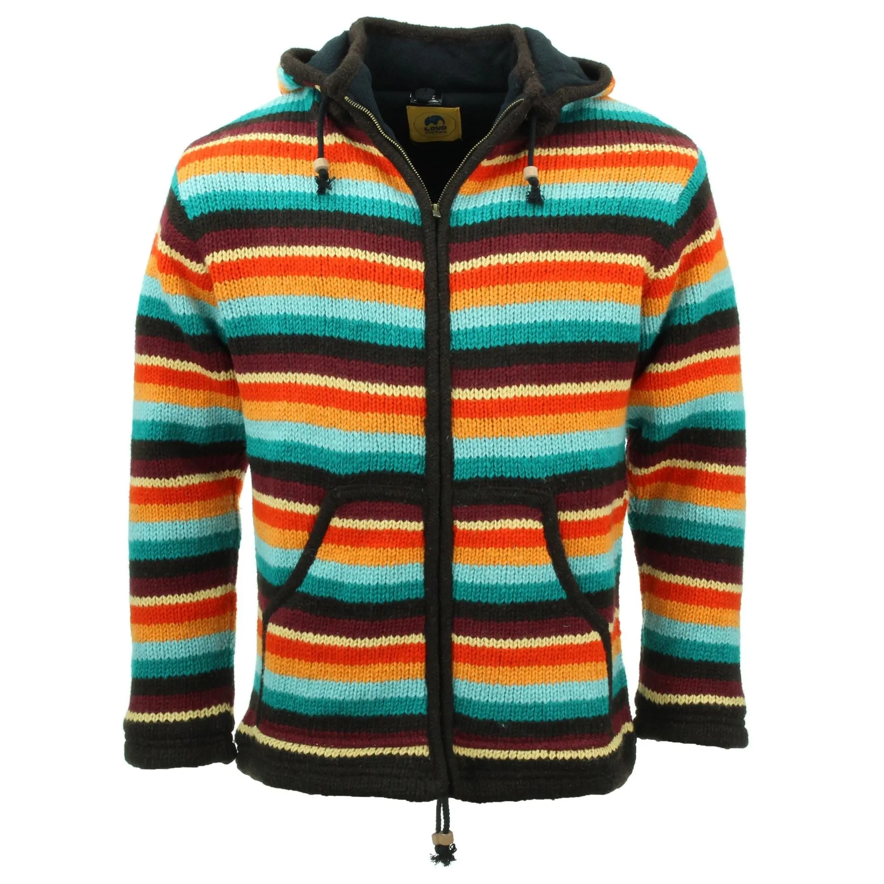 Hand Knitted Wool Hooded Jacket Cardigan - Stripe Retro D