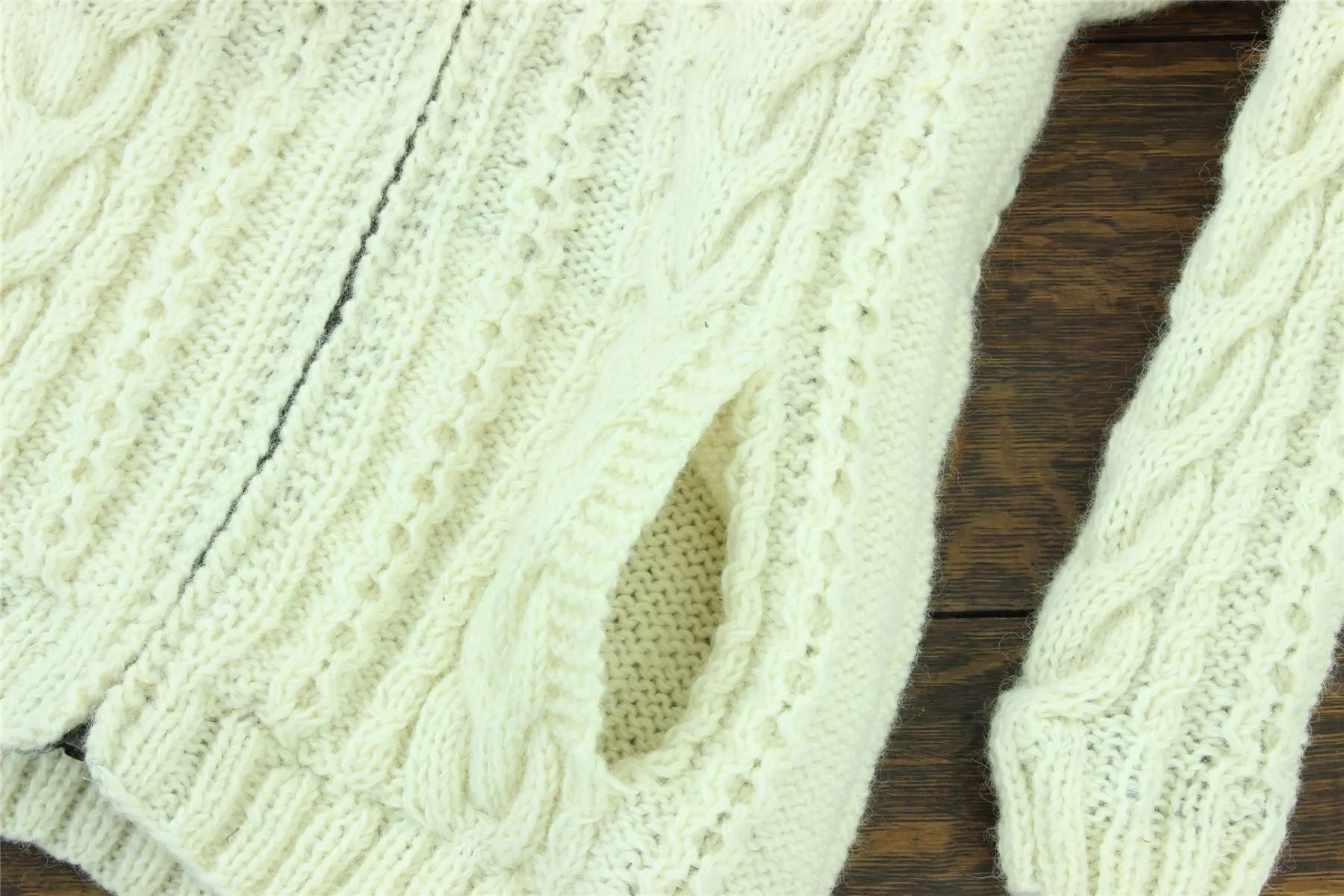 Handmade Wool Cable Knit Hooded Jacket - Cream