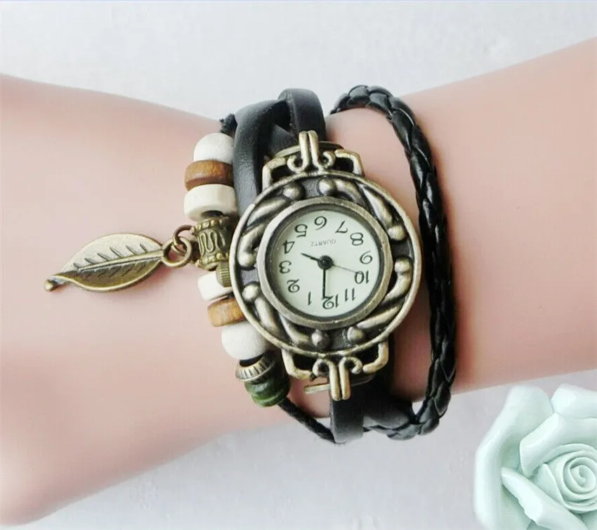 High Quality Hot Sale Women Ladies Girls Fashion Long Leather Strap Bracelet Watch Vintage Punk Style Quartz Wristwatch