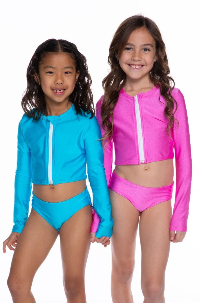 High Shine Plus Cropped Zip Rashguard & Bottom - Neon Aqua