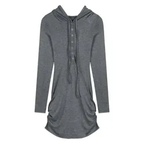 Hooded Bodycon Dress Women Casual Sport Streetwear Wrap Long Sleeve Mini Short Dresses Autumn Button