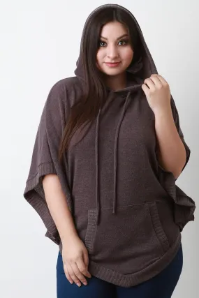 Hooded Rounded Hem Poncho Sweater