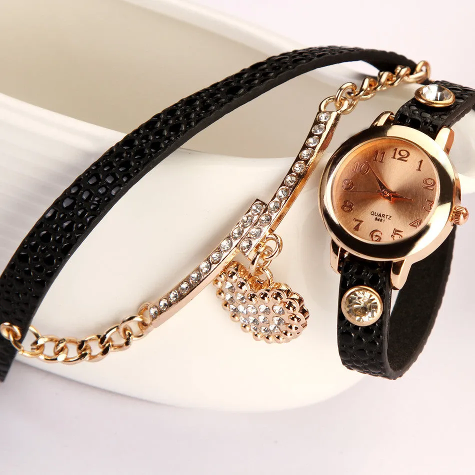 Hot Sale New Casual Luxury Heart Pendant Women Bracelet Wristwatches Women Dress Watches Fashion Watch Brand Watch