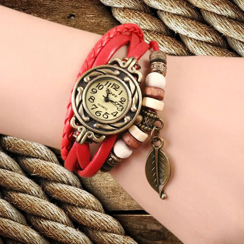 Hot Sale Retro Women Ladies Girls Fashion Long Leather Strap Bracelet Watch Vintage Punk Style Quartz Analog Casual Wristwatch