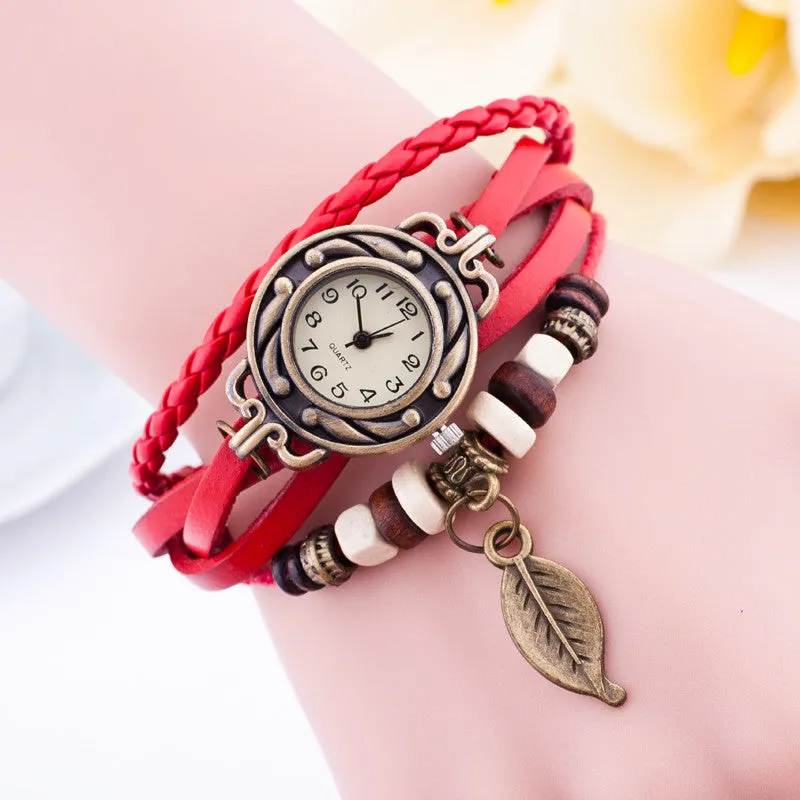 Hot Sale Women Ladies Girls Fashion Long Leather Strap Bracelet Watch Vintage Punk Style Quartz Analog Casual Wristwatch