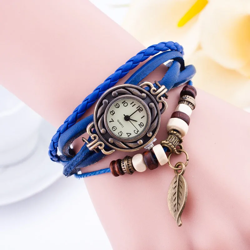 Hot Sale Women Ladies Girls Fashion Long Leather Strap Bracelet Watch Vintage Punk Style Quartz Analog Casual Wristwatch