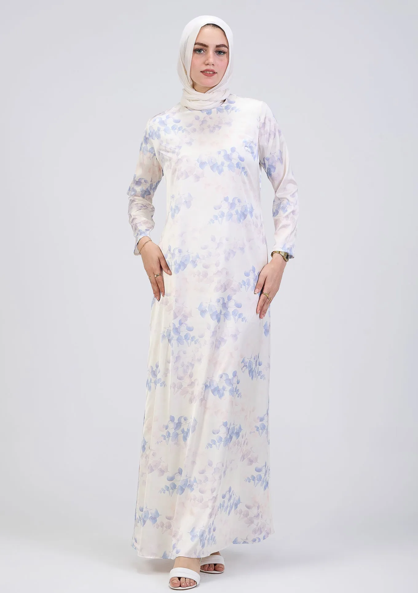 Jawhara Satin High Neck Maxi Dress with Wrap Top and Bell Sleeves