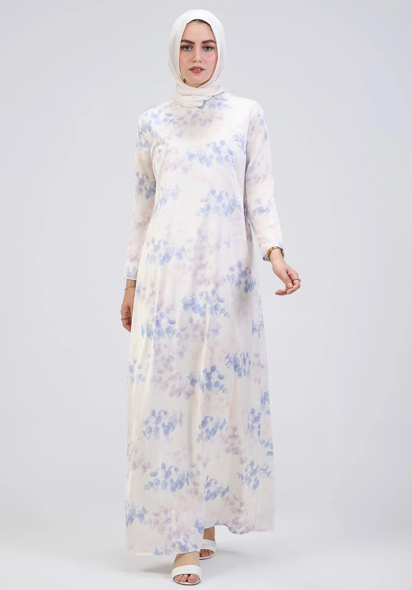 Jawhara Satin High Neck Maxi Dress with Wrap Top and Bell Sleeves