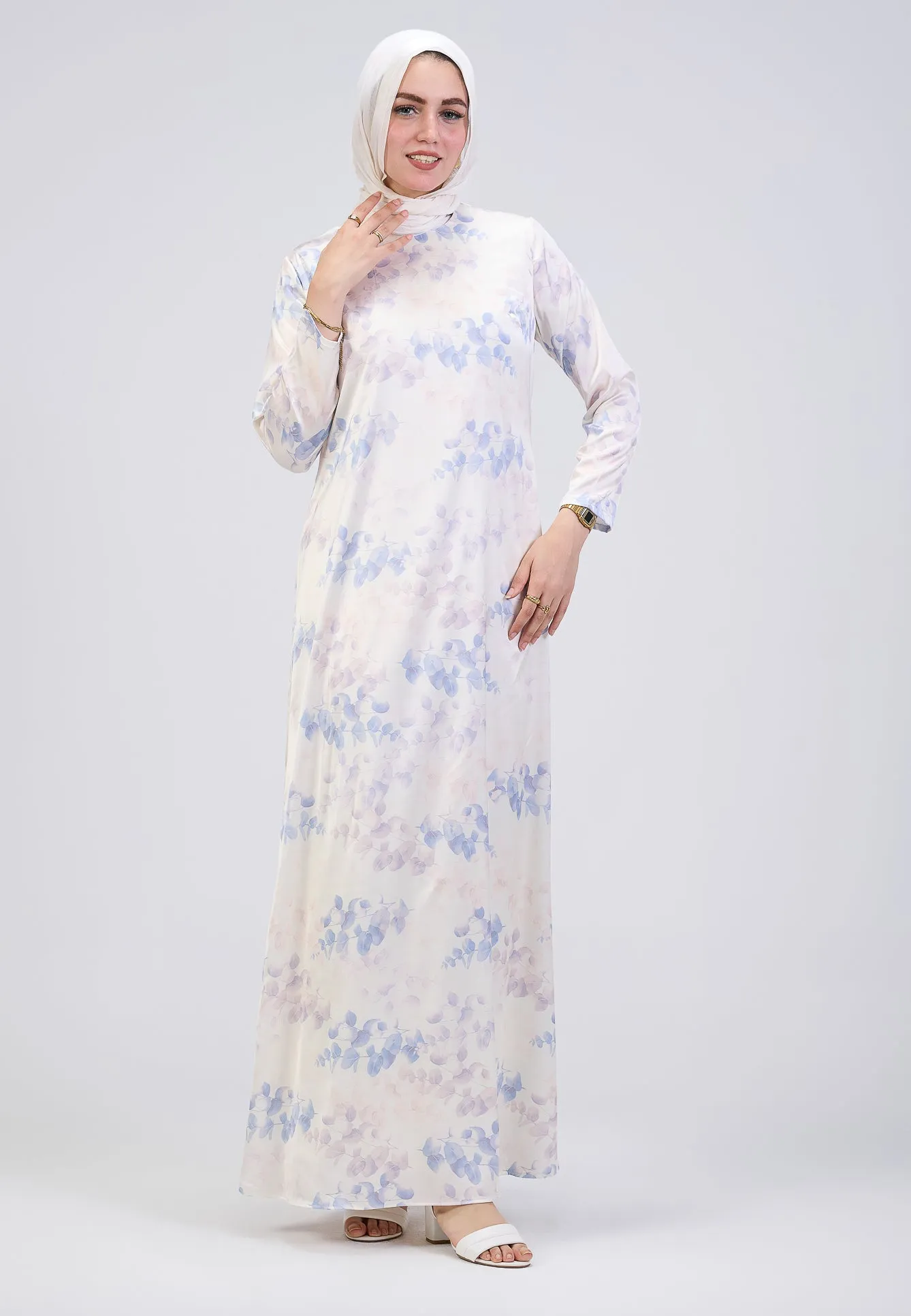 Jawhara Satin High Neck Maxi Dress with Wrap Top and Bell Sleeves