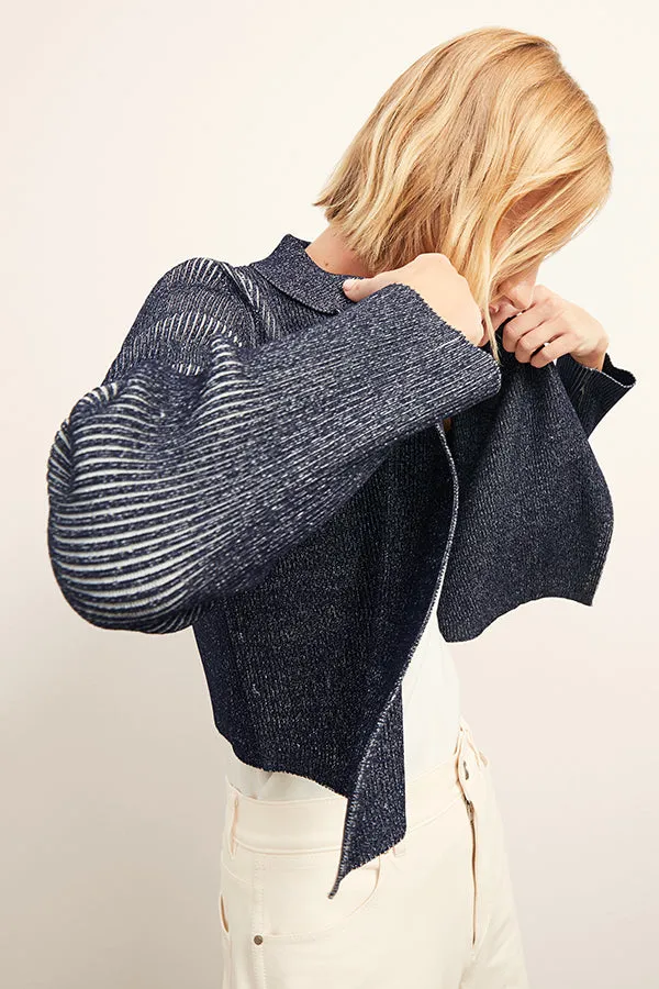 Jolie Jardigan - Ribbed Jardigan Knit :: Navy/Ivory