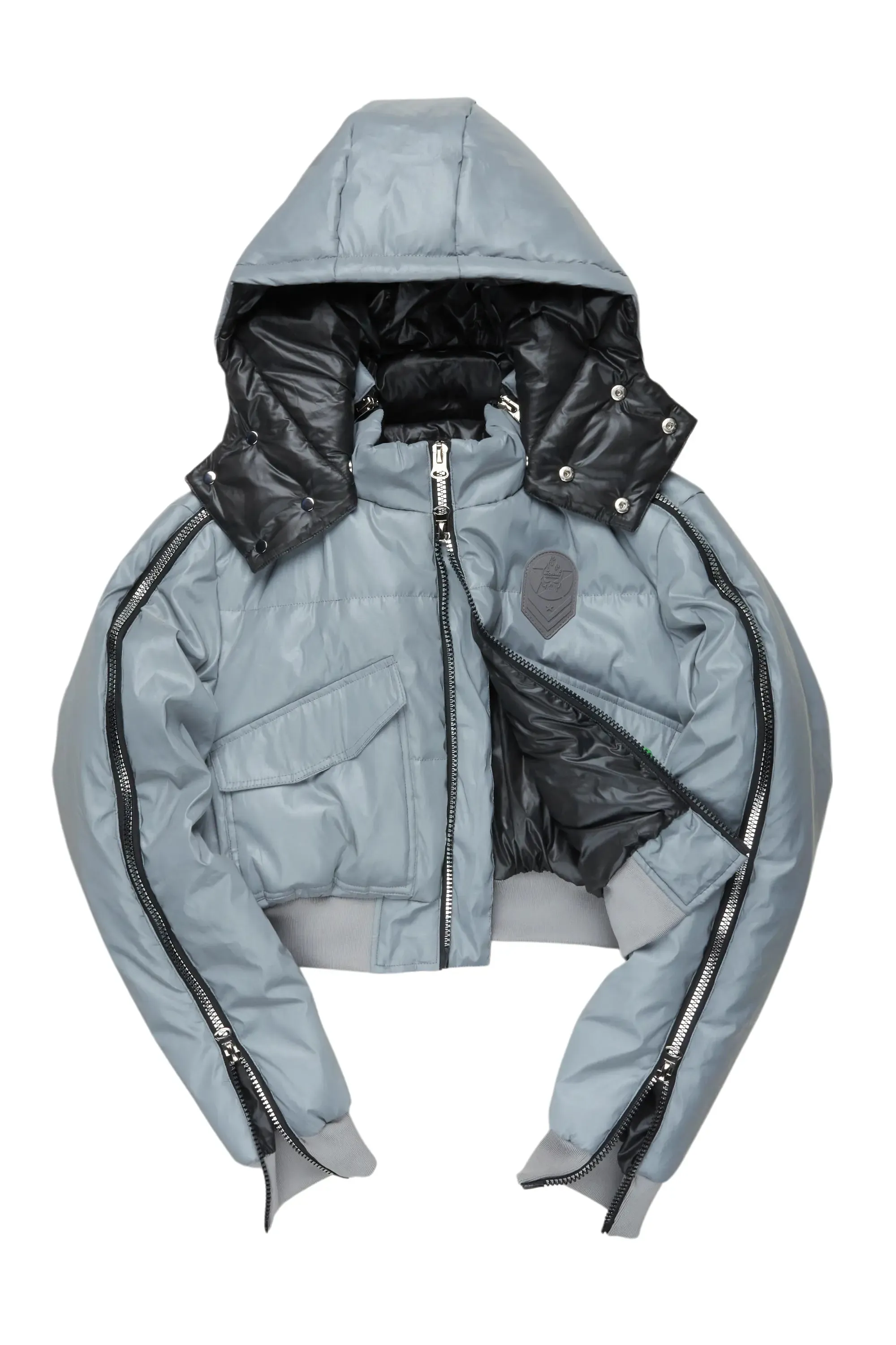 Kamryn Silver Reflective Crop Puffer Jacket