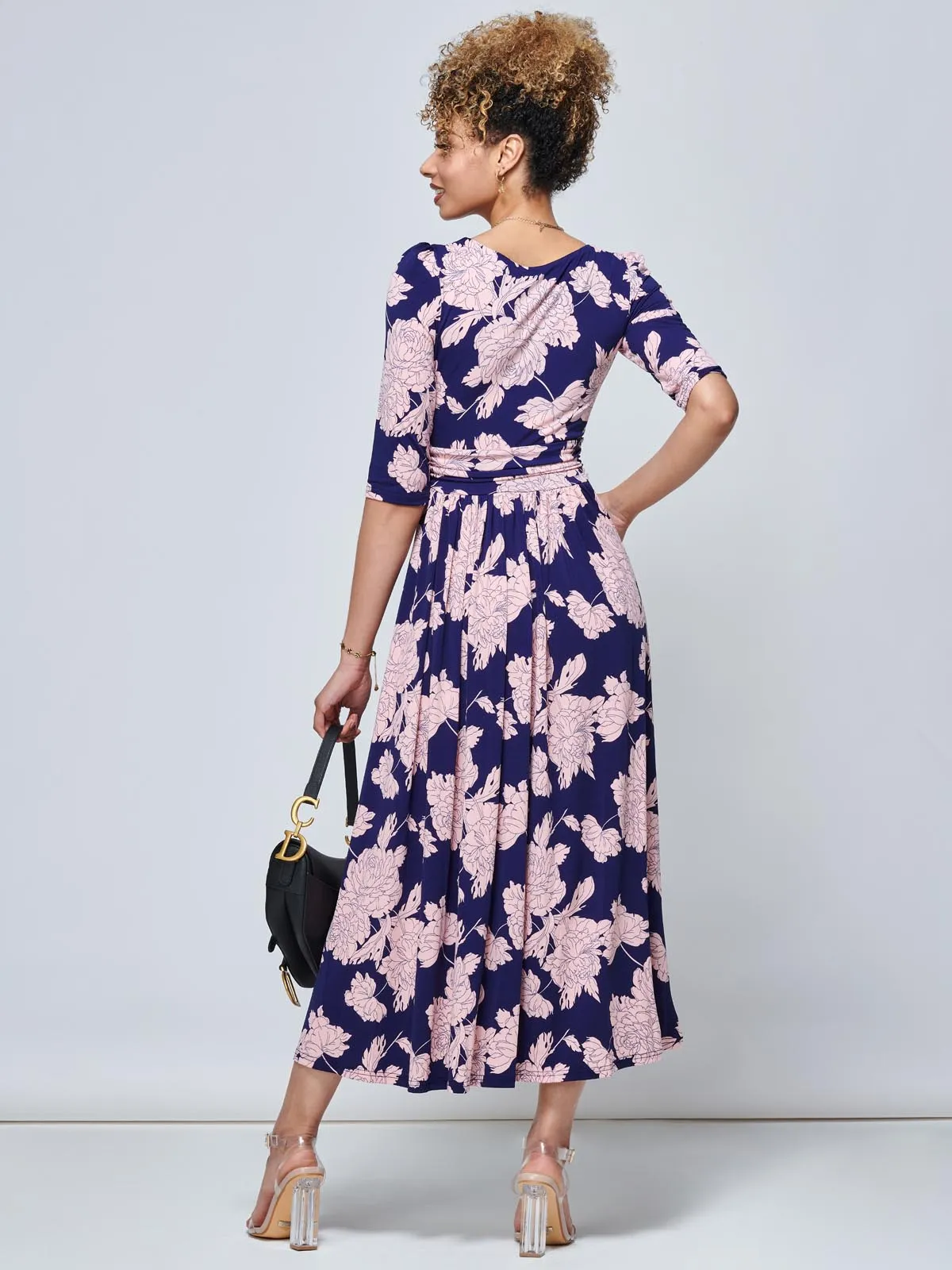 Karla 3/4 Sleeve Jersey Maxi Dress, Navy Floral