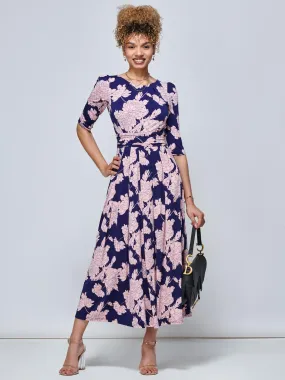 Karla 3/4 Sleeve Jersey Maxi Dress, Navy Floral