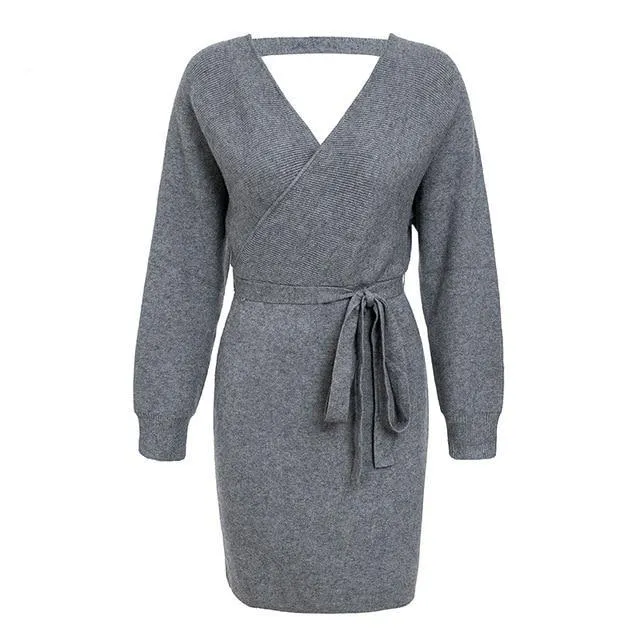 Knitted Wrap Vintage Long Sleeve Winter Dress