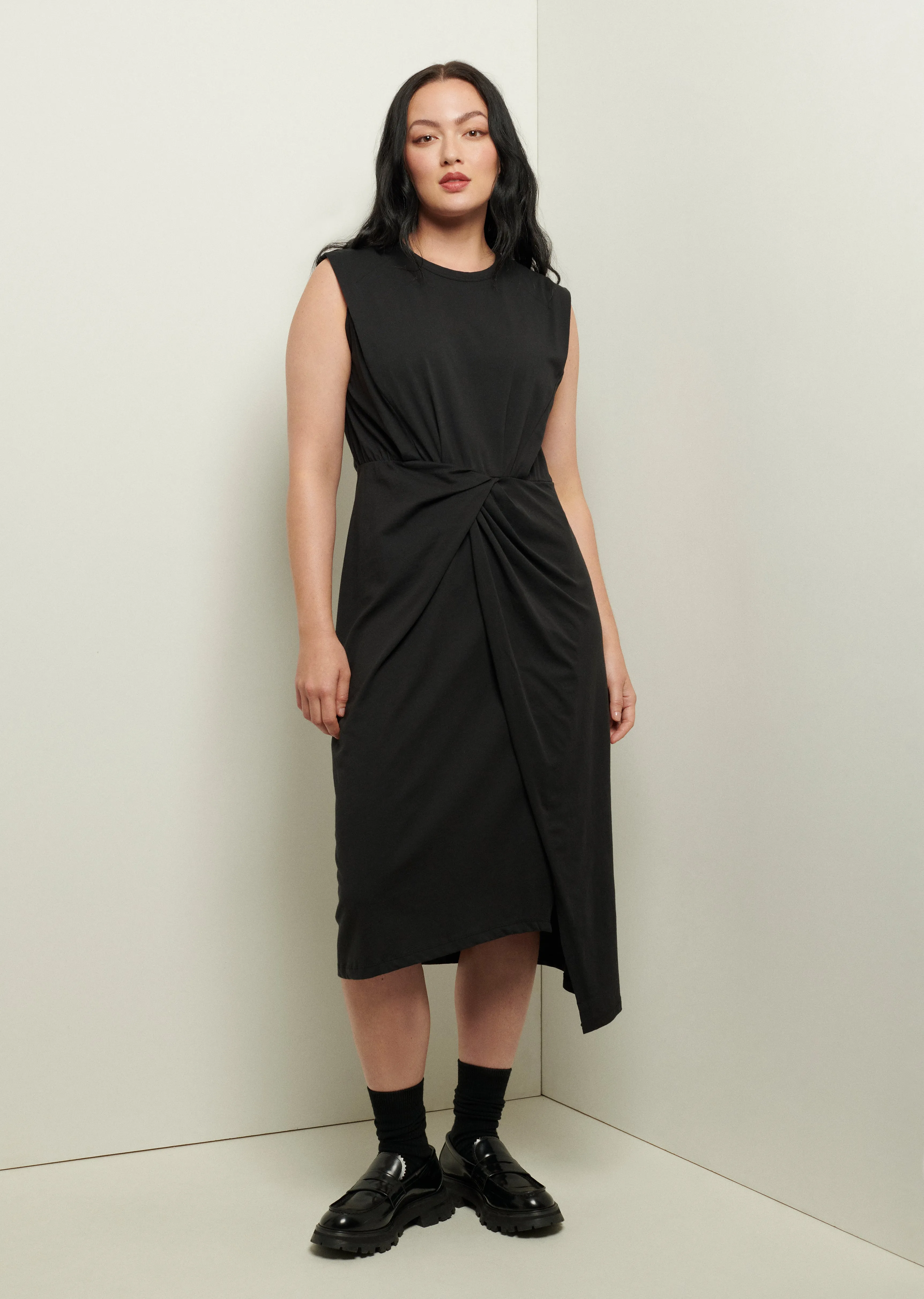 Landry T-Shirt Dress with Twist Wrap Detail - Black