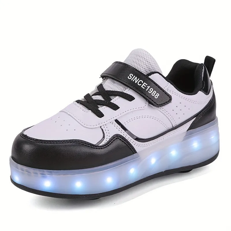 Lightweight Low-Top Roller Skateboard Shoes for Boys - Illuminated Wheels, Anti-Slip, Breathable, Comfortable, and Durable for Indoor and Outdoor Play in Spring and Autumn