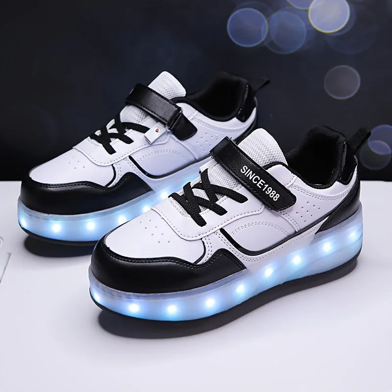 Lightweight Low-Top Roller Skateboard Shoes for Boys - Illuminated Wheels, Anti-Slip, Breathable, Comfortable, and Durable for Indoor and Outdoor Play in Spring and Autumn